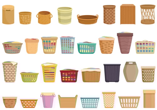 Laundry basket icons set cartoon vector. Clothes laundry vector
