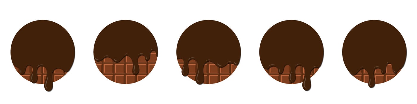 Set of chocolate drops. Dripping melted chocolate. Realistic melted chocolate. Chocolate drops. Melting Chocolate. Brown liquid dessert, sweet drip melt. Vector illustration