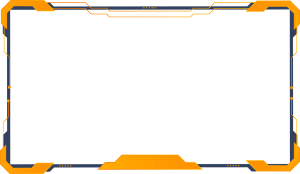 Stylish broadcast gaming overlay PNG image with abstract digital shapes. Gaming overlay and screen interface decoration for online gamers. Live streaming overlay PNG with yellow and dark colors.