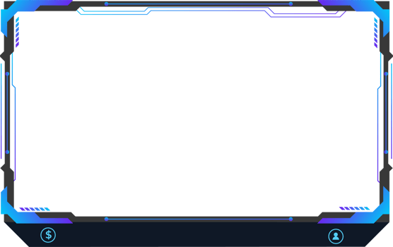 Futuristic live streaming overlay vector with frosty blue color. Live gaming screen panel and broadcast frame PNG with abstract shapes. Streaming panel overlay PNG for gamers.