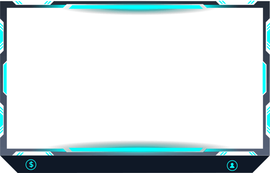 Live broadcast screen panel PNG image with abstract shapes. Online gaming overlay and screen interface decoration with blue and dark colors. Live streaming overlay PNG for gamers.