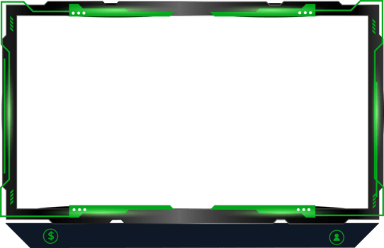Green Live stream overlay design on a transparent background and colorful buttons. Live streaming overlay decoration for online gamers. Futuristic gaming overlay PNG for online screen panels.
