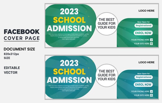 School Admission Facebook Cover and Web Banner Template design free vector