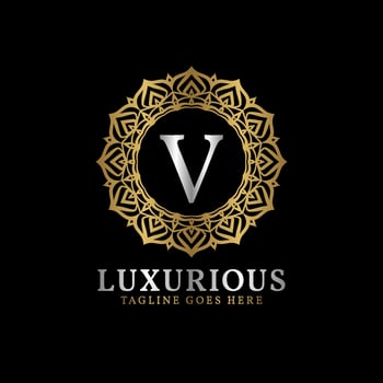 letter V luxurious decorative flower mandala art initials vector logo design for wedding, spa, hotel, beauty care