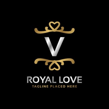 letter V royal heart shape luxury vintage logo design for fashion, hotel, wedding, restaurant, beauty care vector
