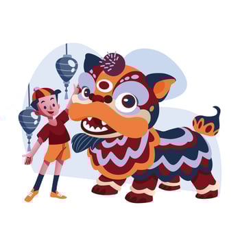 A Boy And A Lion Dance vector