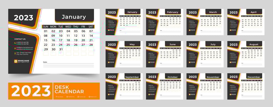 Calendar 2023 planner corporate template design set. Week starts on Monday. template for annual calendar 2023.  Monthly calendar template for 2023 year vector