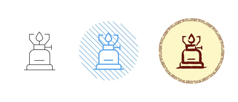 This is a set of contour and color gas burner icons vector