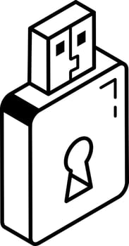 A trendy outline isometric icon of secure usb vector