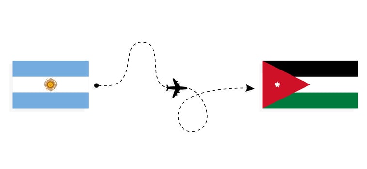 Flight and travel from Argentina to Jordan by passenger airplane Travel concept vector
