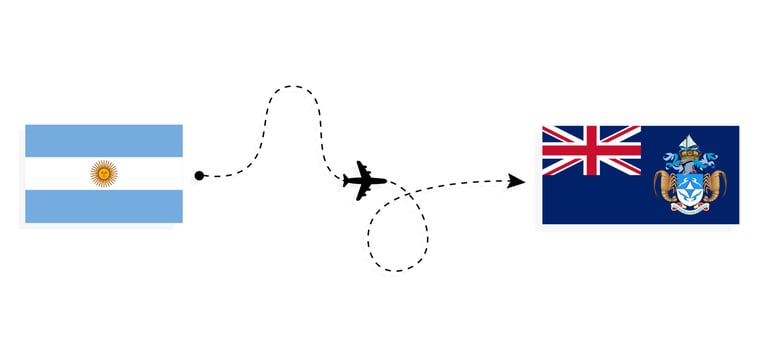 Flight and travel from Argentina to Tristan da Cunha by passenger airplane Travel concept vector