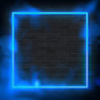 Glowing rectangle neon vector illustration lighting frame with blue background
