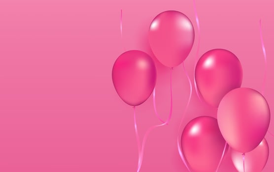 Realistic vector Party balloons pink romantic love elegance Valentine's Day 14th february decoration birthday celebration elegance greeting card design element isolated on pink background.