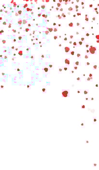 Falling hearts confetti background. Vector illustration with a clipping mask. Valentines day confetti background. Red hearts petals falling on white background for Valentine's Day.