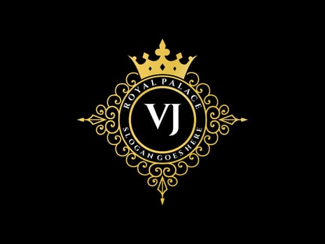 Letter VJ Antique royal luxury victorian logo with ornamental frame. vector