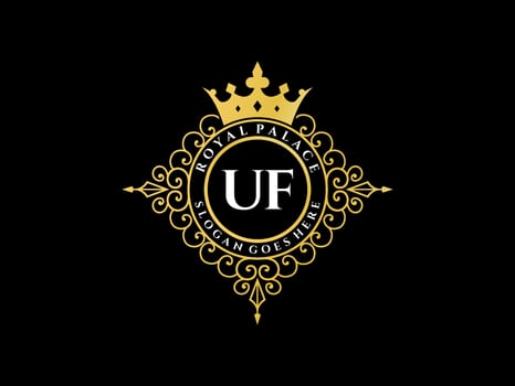 Letter UF Antique royal luxury victorian logo with ornamental frame. vector