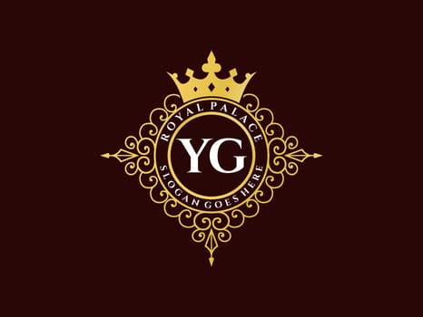 Letter YG Antique royal luxury victorian logo with ornamental frame. vector