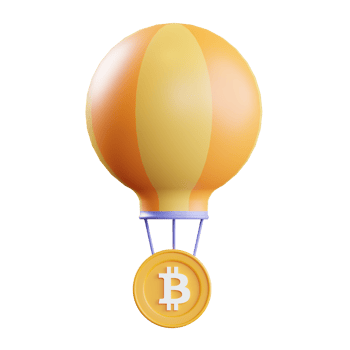 Bitcoin with hot air balloon 3d Illustration png