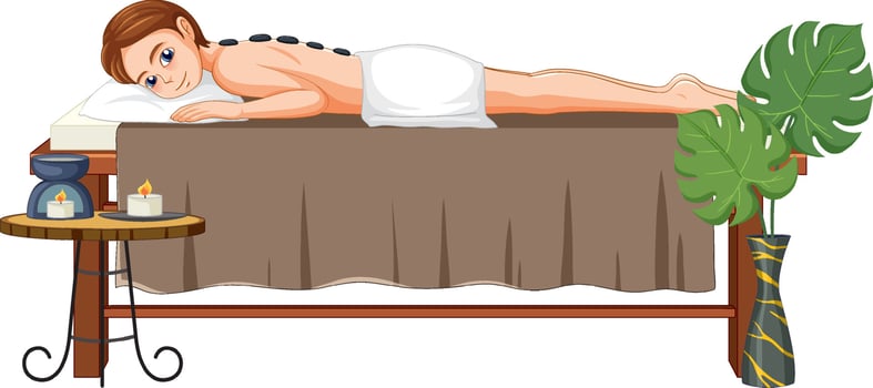 A woman getting hot stone therapy vector
