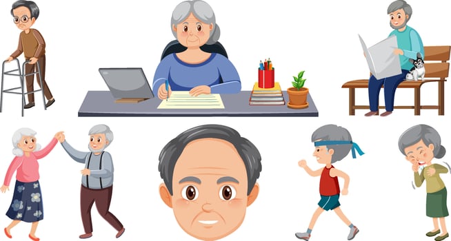 Collection of elderly people icons vector