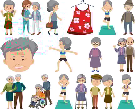 Collection of elderly people icons vector