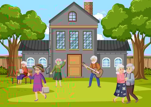 Elderly people doing activity at park vector