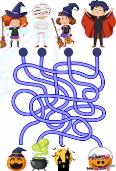 Maze game template in Halloween theme for kids vector