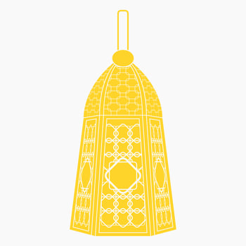Editable Isolated Hanging Yellow Patterned Arabian Lamp Vector Illustration in Flat Monochrome Style for Islamic Occasional Theme Purposes Such as Ramadan and Eid Also Arab Culture Design Needs