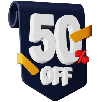 50 percent off 3d rendering isometric icon. png