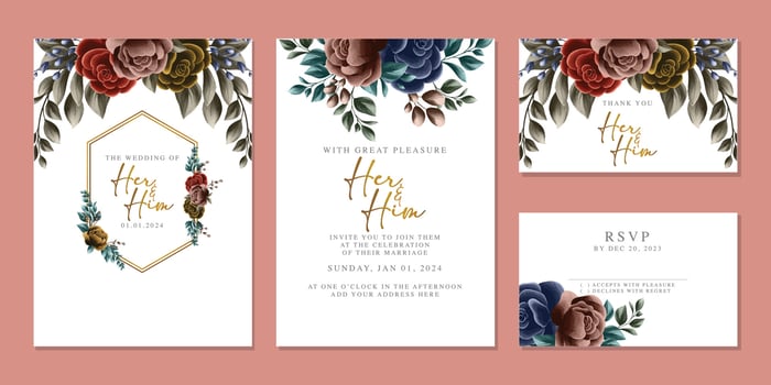 Luxury beautiful flowers wedding invitation card background template vector