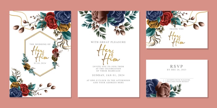 Luxury beautiful flowers wedding invitation card background template vector