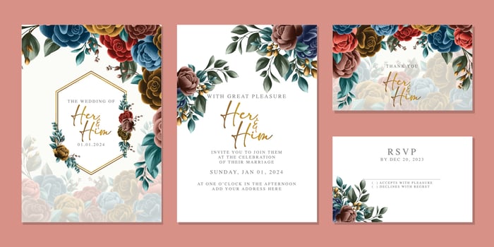 Luxury beautiful flowers wedding invitation card background template vector