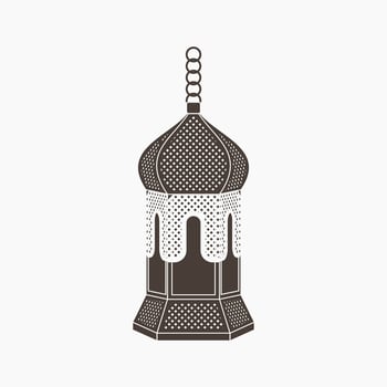 Editable Isolated Flat Monochrome Style Hanging Dark Brown Patterned Arabian Lamp Vector Illustration for Islamic Occasional Theme Purposes Such as Ramadan and Eid Also Arab Culture Design Needs
