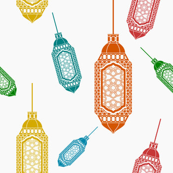 Editable Flat Style Hanging Arab Lamps Vector Illustration With Various Colors as Seamless Pattern for Creating Background of Islamic Occasional Theme Such as Ramadan and Eid or Arab Culture