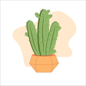 Isolated cactus icon in a potplant. Cute cactus in a pot. Home plant.Room green cactus.Urban jungle, trendy home decor with plants.Vector print. vector