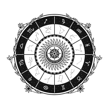 astrological zodiac wheel with sun and moon icon vector