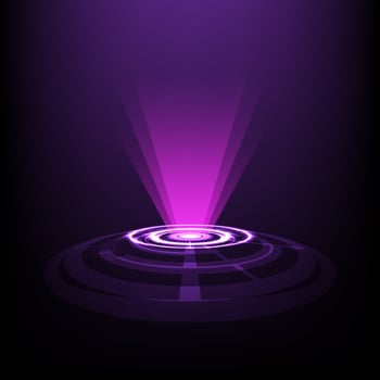 Abstract vector pink hologram futuristic circle background. High tech and Sci-fi  technology design with round shape pattern and beam lights.