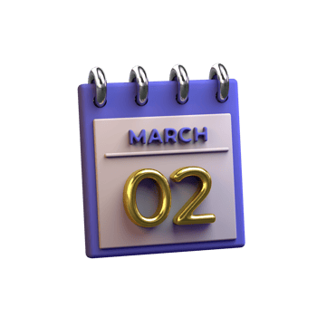 Monthly Calendar 02 March 3D Rendering png