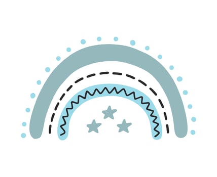 The rainbow is boho blue. For decoration of childrens rooms and holidays. Vector modern style