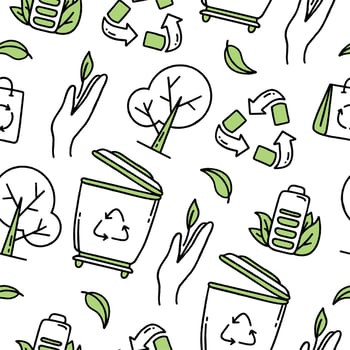 Seamless pattern. Recycling. Separation of garbage. Co2 concept of climate change. Vector isolated doodle