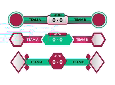 Sport lower third versus score board bar element for football soccer world 2022 red and green Qatar set vector