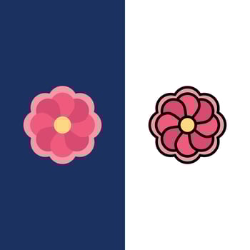 Sunflower Flower Madrigal  Icons Flat and Line Filled Icon Set Vector Blue Background