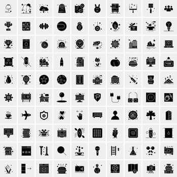 100 Business Icon Solid Glyph Vector Illustration