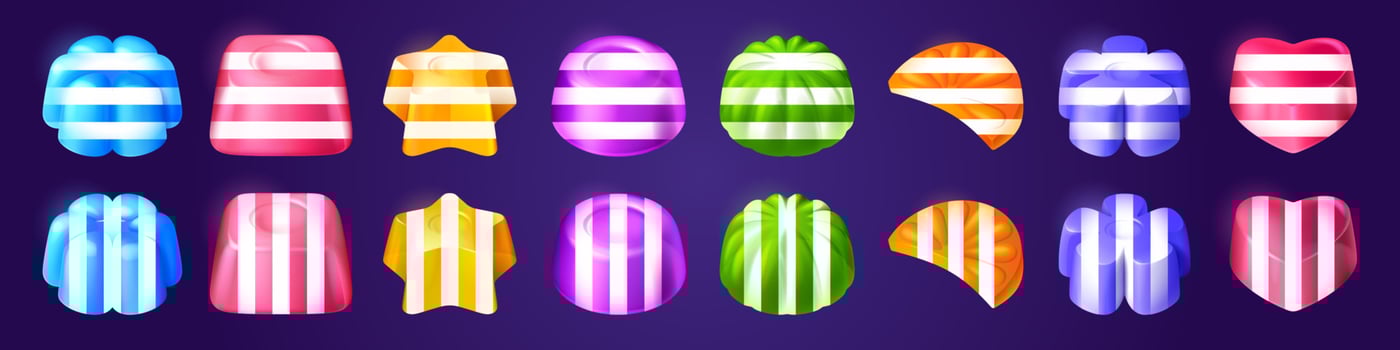 Game icons of striped hard sugar candies vector
