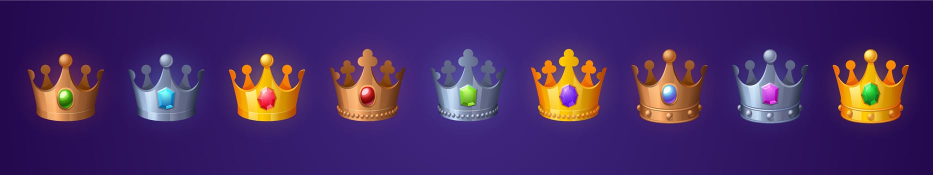 Medieval gold and silver royal crowns with gems vector