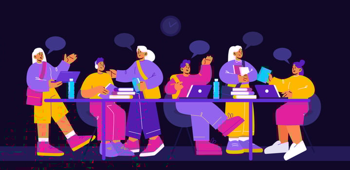 School or college students, people study together vector