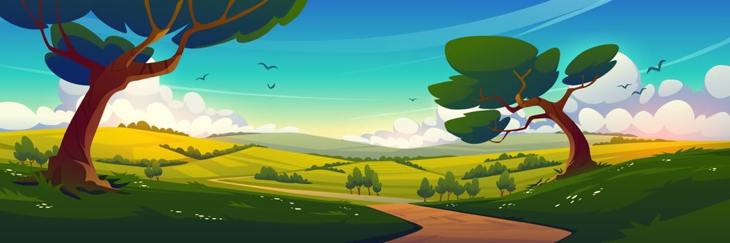 Summer countryside with farm barn, windmill vector