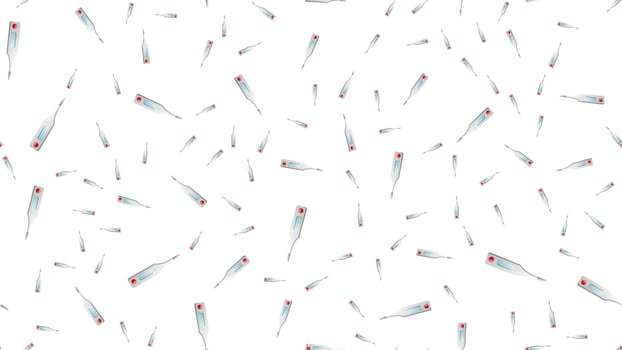 Endless seamless pattern of medical scientific medical objects of modern digital thermometers for measuring temperature on a white background. Vector illustration