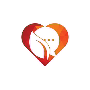 Leaf chat heart shape concept logo design template. Nature leaf chat logo design vector