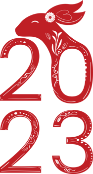 Chinese 2023 New Year Numeric. Zodiac Red Rabbit with White Floral Ornament png